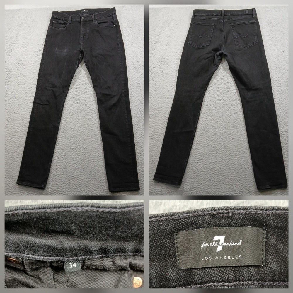 7 For All Mankind Slim Slimmy Jeans Mens 34 Black Stretch Denim LA Luxury EUC